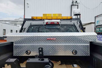 Stainless steel tool box in truckbed