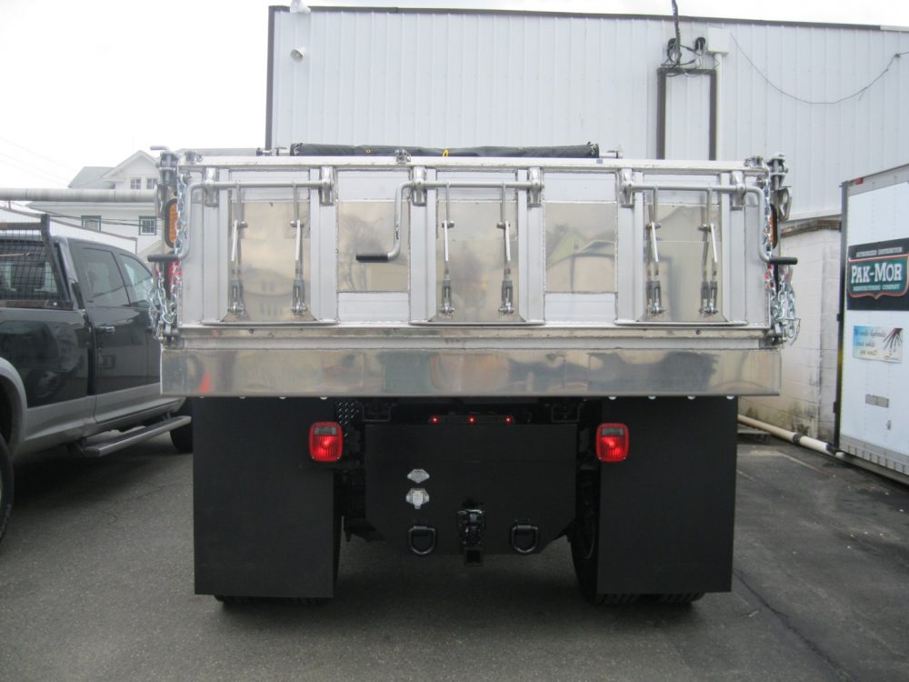 Rear view of aluminum dump truck body