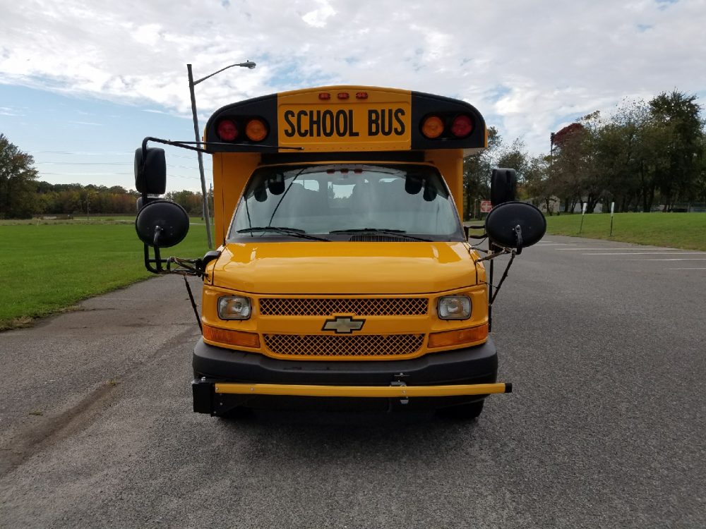 Front view of yellow schoolbus