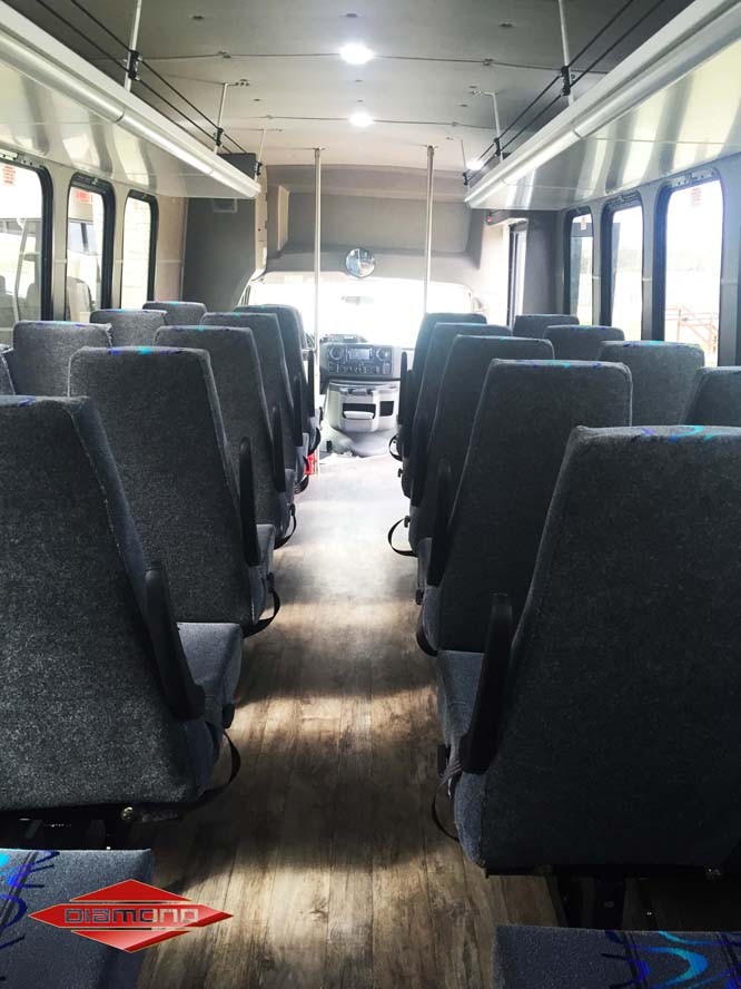 View of inside bus front back